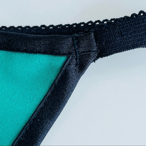 Green Satin G-String with Black Detailing - Picture 5 of 16